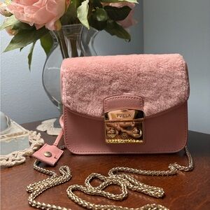 Furla Blush Pink Crossbody Bag with Gold Chain EUC